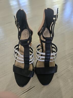 Jessica Simpson Black and White Strappy High Heel Sandals